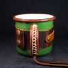 Personalized Leather-Wrapped Enamel Mug — Khaki Green