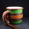 Personalized Leather-Wrapped Enamel Mug — Khaki Green