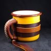 Personalized Leather-Wrapped Enamel Mug — Mustard Personalized Leather-Wrapped Enamel Mug — Mustard