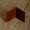 Personalized Minimalist Full-Grain Leather Bifold Wallet — Merih in Brown