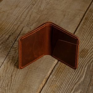 Personalized Minimalist Full-Grain Leather Bifold Wallet — Merih in Brown