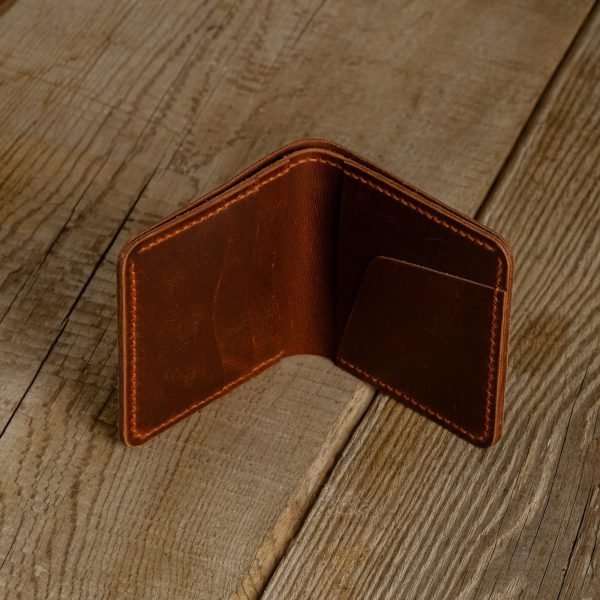 Personalized Minimalist Full-Grain Leather Bifold Wallet — Merih in Brown