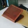 Personalized Minimalist Full-Grain Leather Bifold Wallet — Merih — in use