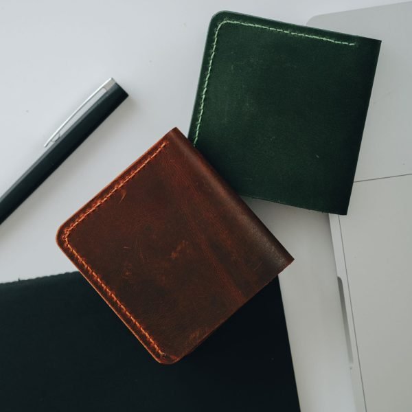 Personalized Minimalist Full-Grain Leather Bifold Wallet — Merih — in use