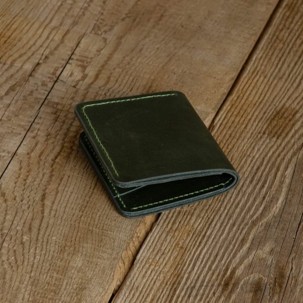 Personalized Minimalist Full-Grain Leather Bifold Wallet — Merih in Green