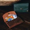 Personalized Minimalist Full-Grain Leather Card Holder — İstif — in use