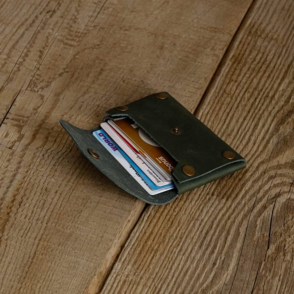 Personalized Minimalist Full-Grain Leather Card Holder — İstif in Green