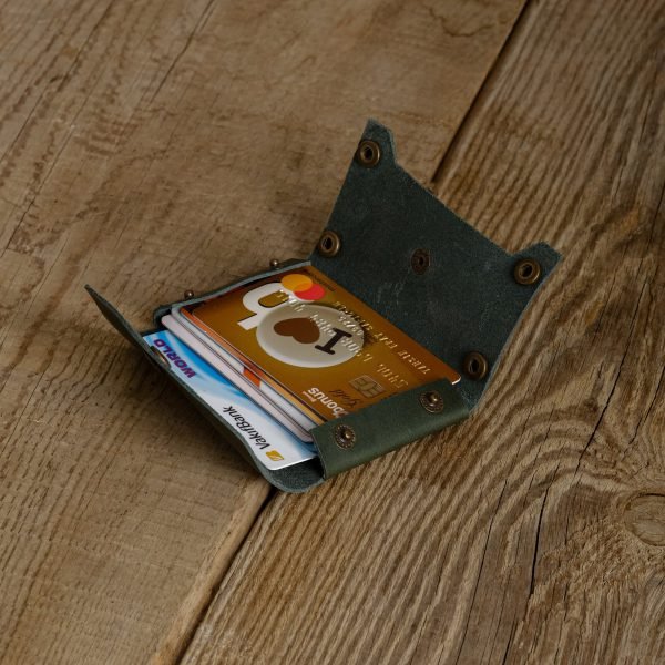 Personalized Minimalist Full-Grain Leather Card Holder — İstif in Green