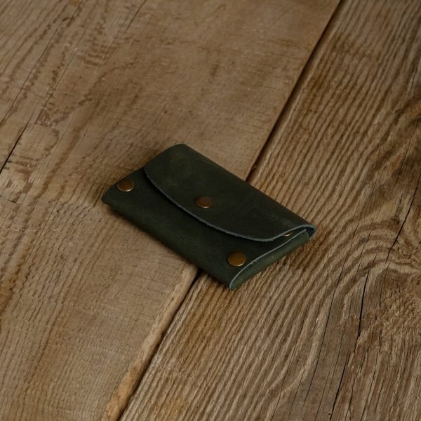 Personalized Minimalist Full-Grain Leather Card Holder — İstif in Green