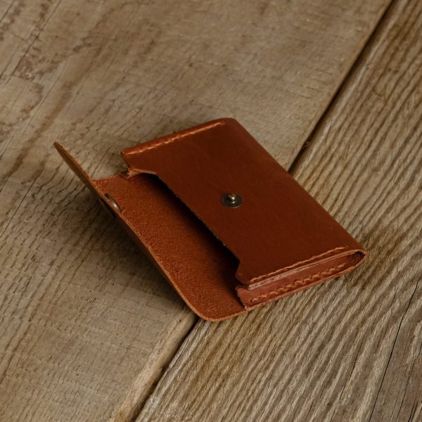 Personalized Slim Full-Grain Leather Card Holder — Poyraz in Brown