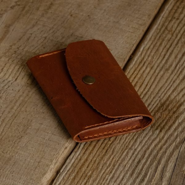 Personalized Slim Full-Grain Leather Card Holder — Poyraz in Brown