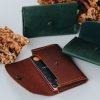 Personalized Slim Full-Grain Leather Card Holder — Poyraz — in use