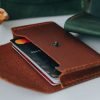 Personalized Slim Full-Grain Leather Card Holder — Poyraz — in use