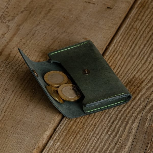 Personalized Slim Full-Grain Leather Card Holder — Poyraz in Green