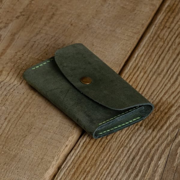 Personalized Slim Full-Grain Leather Card Holder — Poyraz in Green