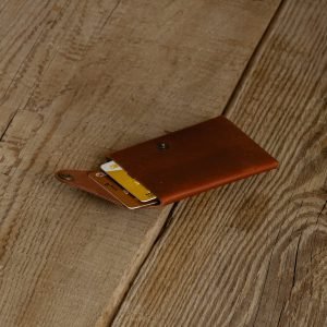 Personalized Slim Full-Grain Leather Card Wallet — Deniz in Brown