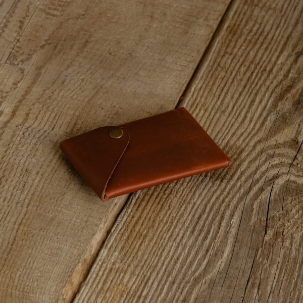Personalized Slim Full-Grain Leather Card Wallet — Deniz in Brown