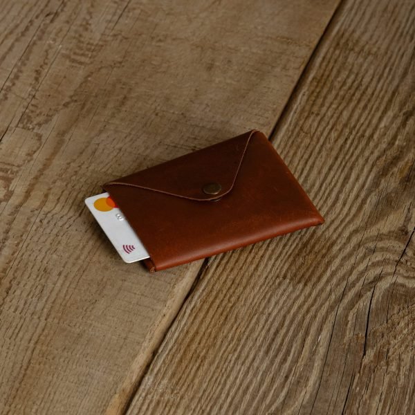 Personalized Slim Full-Grain Leather Card Wallet — Deniz in Brown
