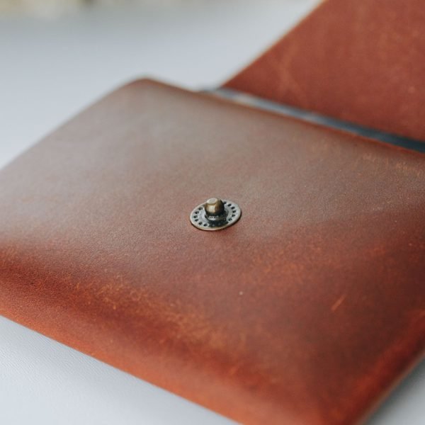 Personalized Slim Full-Grain Leather Card Wallet — Deniz — in use