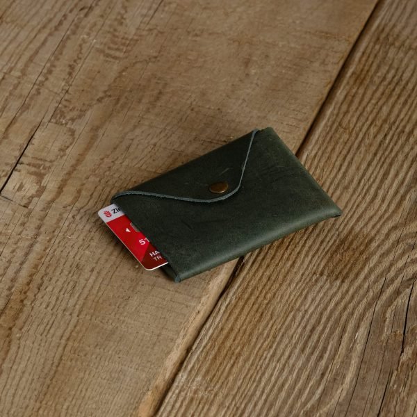 Personalized Slim Full-Grain Leather Card Wallet — Deniz in Green