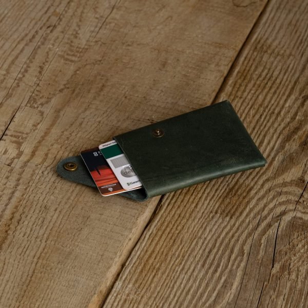 Personalized Slim Full-Grain Leather Card Wallet — Deniz in Green
