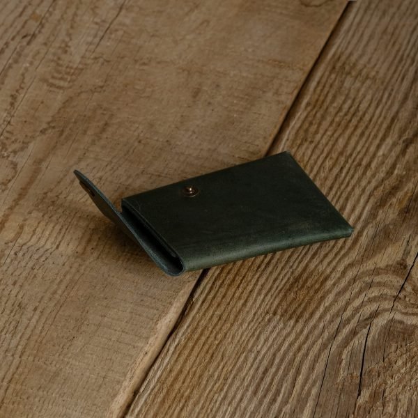 Personalized Slim Full-Grain Leather Card Wallet — Deniz in Green