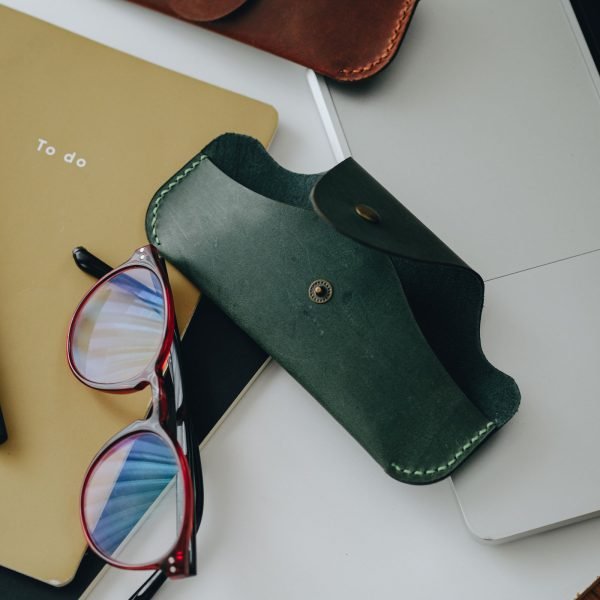 Personalized Structured Full-Grain Leather Glasses Case — Delta