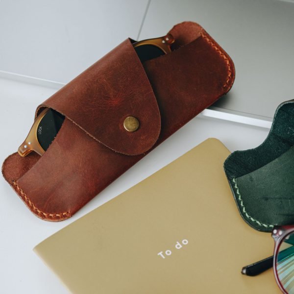 Personalized Structured Full-Grain Leather Glasses Case — Delta