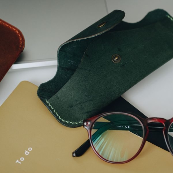Personalized Structured Full-Grain Leather Glasses Case — Delta