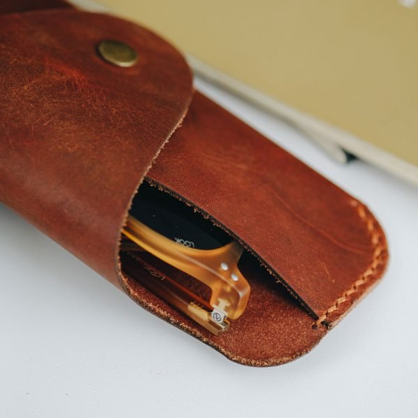 Personalized Structured Full-Grain Leather Glasses Case — Delta